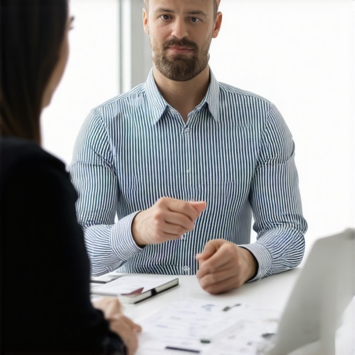Expert financial counseling session on credit strategies Financial advisor explaining credit strategies to a client in an office.