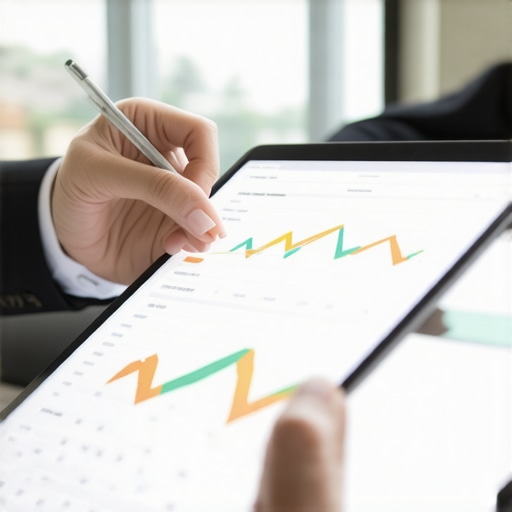 Financial advisor analyzing credit and financial data on tablet.