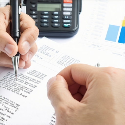 Person reviewing credit report with a pen, analyzing credit details.