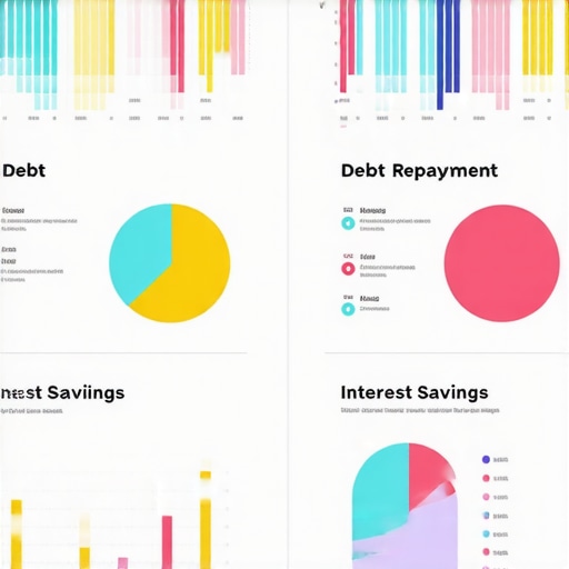Debt Reduction Progress Visualization A colorful infographic illustrating debt repayment progress and interest savings over time.