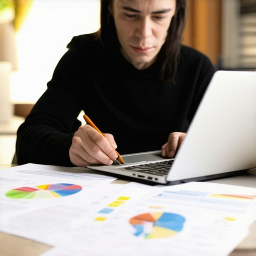 Person analyzing financial charts and documents at home