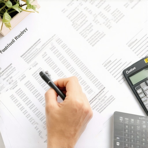 Individual analyzing credit report with financial tools for credit improvement