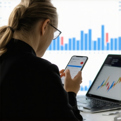 Person analyzing credit monitoring alerts on laptop with financial graphs