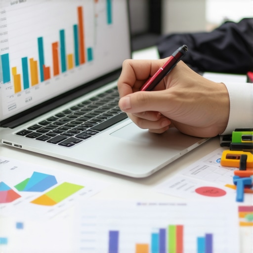Credit Monitoring Tools in Action Person analyzing credit report data on a laptop with financial tools