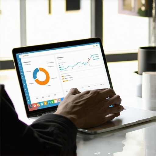 Person analyzing credit and debt progress using a digital financial dashboard.