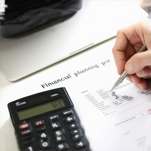 Person analyzing credit report on laptop with calculator