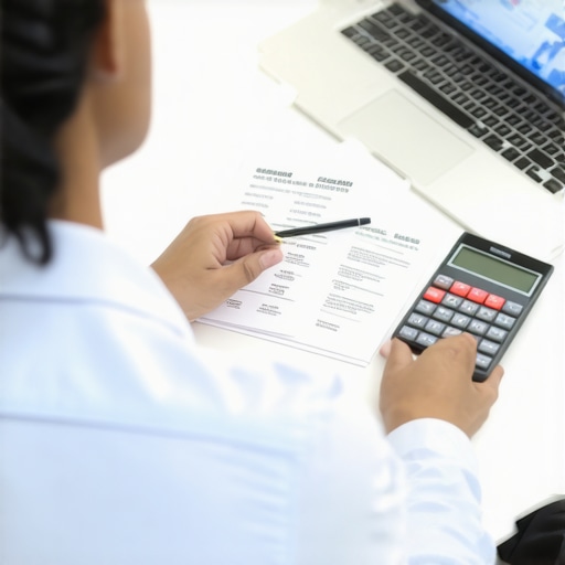Person analyzing credit reports and financial data at desk.