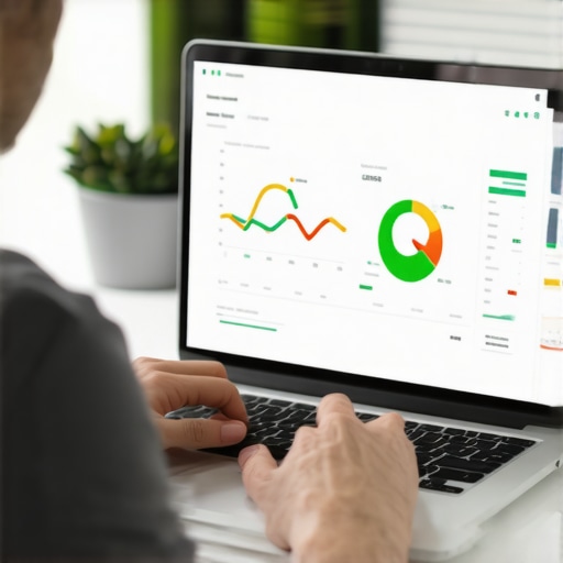 Person managing credit score and finances on laptop in home office