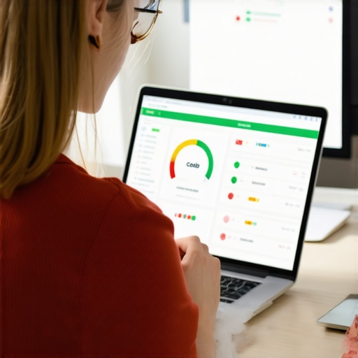 Person checking credit score on a laptop with financial monitoring tools open