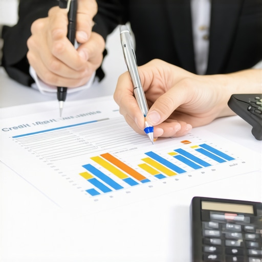 Reviewing Credit Report for Repair Person analyzing credit report with financial tools to repair credit score.