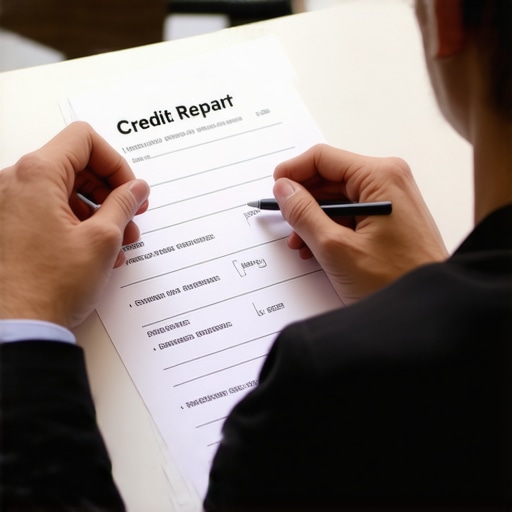 Person analyzing credit report and correcting errors