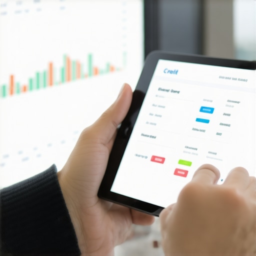 Person Using Financial Software on Tablet Individual analyzing credit data on a tablet