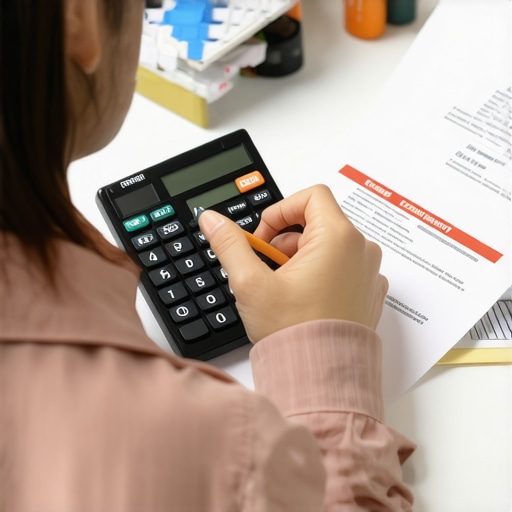 Individual analyzing credit documents with financial tools to improve credit.