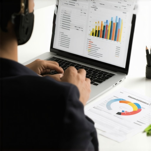 Credit Management Tools in Action Person analyzing financial data on laptop with credit scores and charts