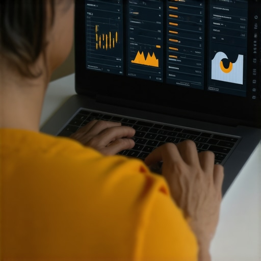 Person analyzing credit scores on a laptop with monitoring tools.
