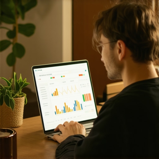 Person managing credit tools on laptop with financial charts