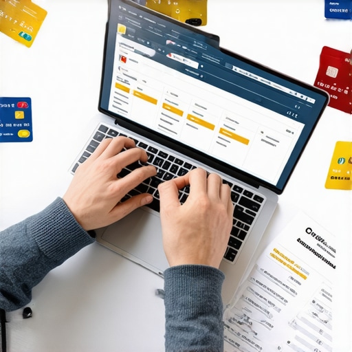 Managing Credit with Digital Tools Individual monitoring credit scores and managing finances using a laptop with financial software.