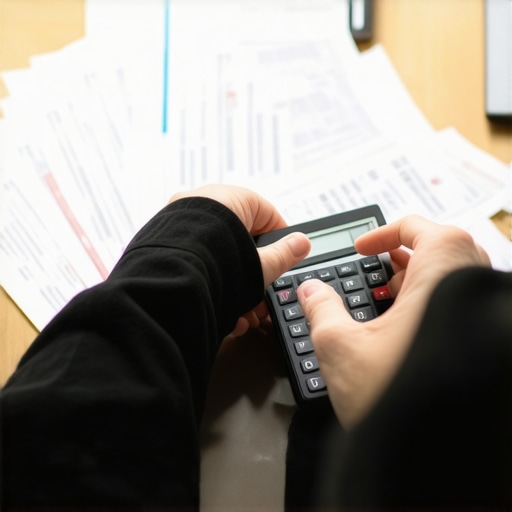 Person planning debt repayment with calculator and documents