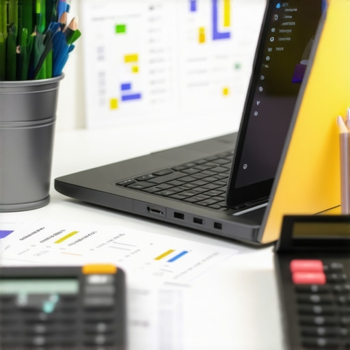 Person analyzing finances with credit management tools in a bright office.