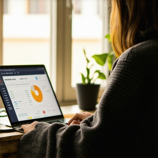 A young gig worker analyzing their credit report on a laptop at home.