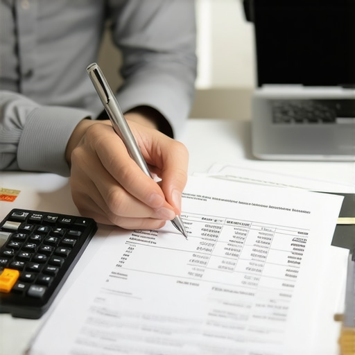 An individual analyzing credit documents and financial data at a desk.