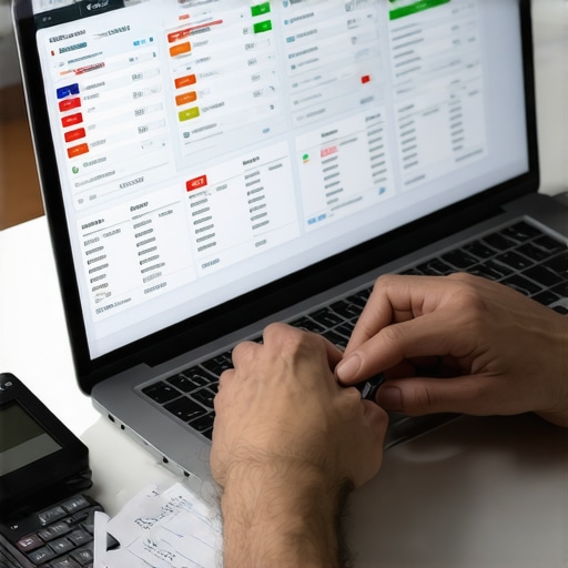 Person managing credit scores with online tools and financial documents.