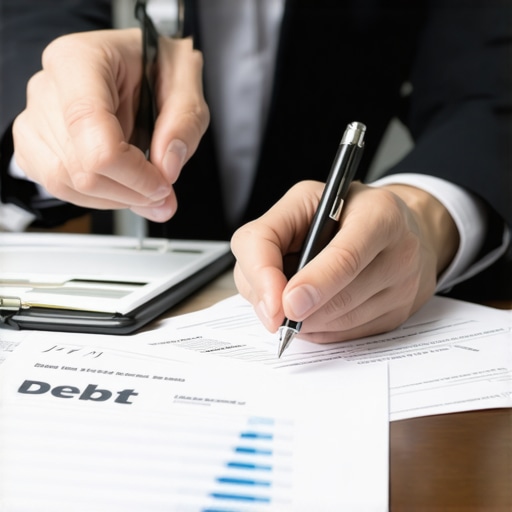 Person negotiating debt settlement with lender over financial documents.