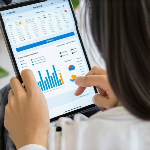 Person analyzing credit report on tablet with graphs