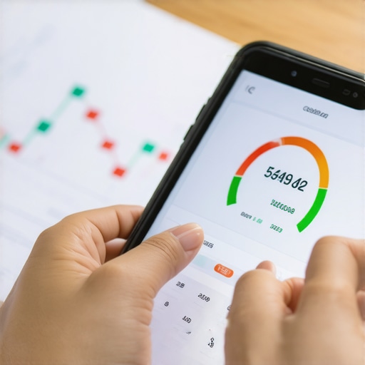 Person reviewing credit report on tablet with financial graphs