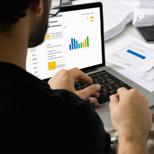 Person analyzing credit report on laptop to improve credit score