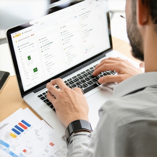 Person managing finances with credit monitoring tools on laptop