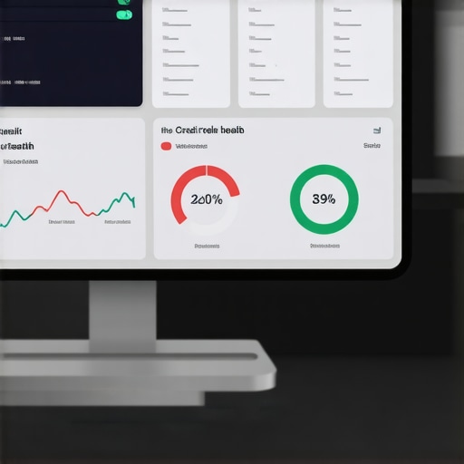 Credit Monitoring Dashboard A sleek digital dashboard showing credit scores and trends for financial tracking.