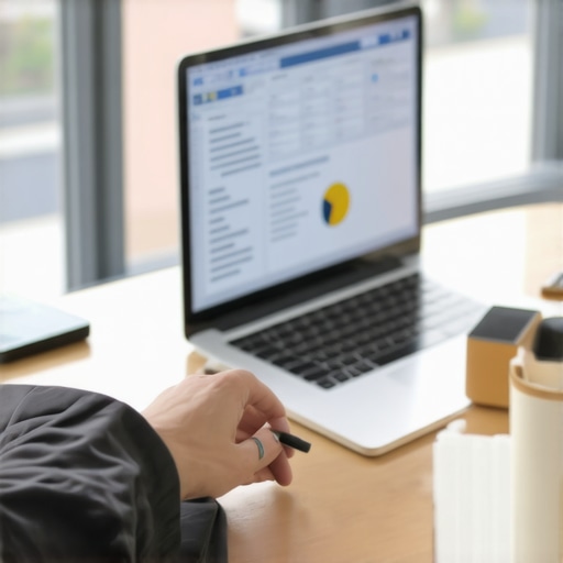 Person analyzing credit report on laptop with financial charts and tools