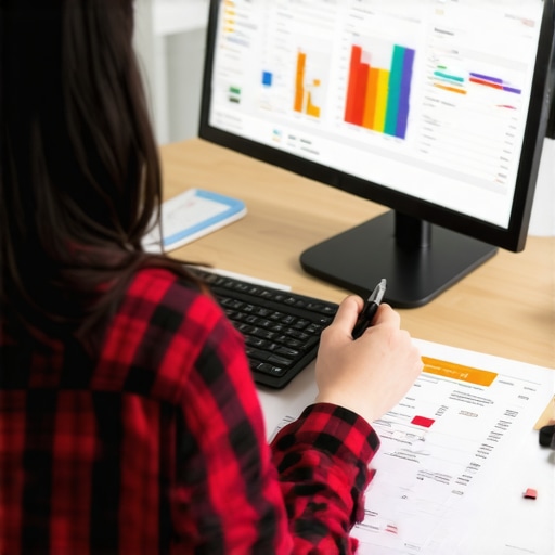 A person checking credit scores on a laptop with financial dashboards