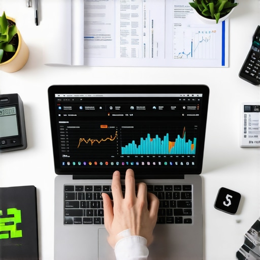 Person checking credit scores and managing finances on a laptop near financial documents.