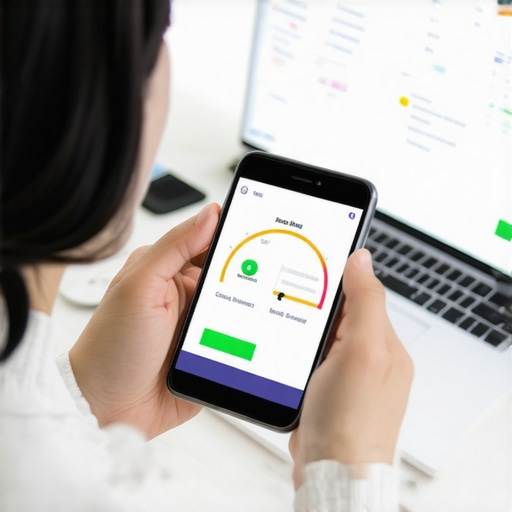 Person managing credit reports with smartphone and laptop