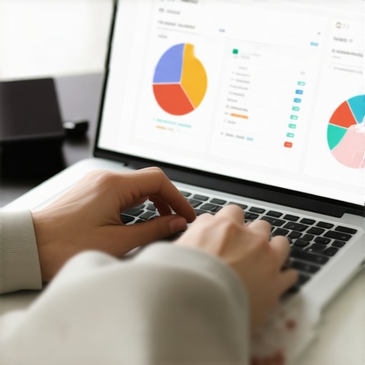 Digital credit management tools in action Person analyzing credit reports and financial data on a laptop screen