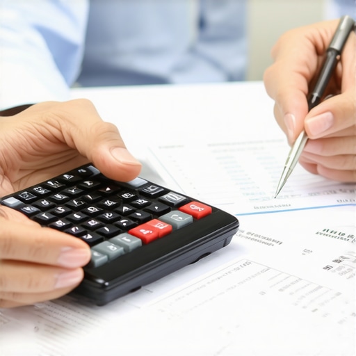 Person analyzing credit report with financial tools for credit improvement.
