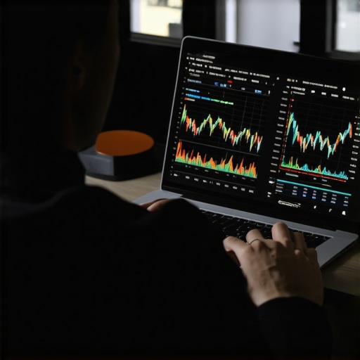 Person analyzing credit reports on a laptop with monitoring dashboards.
