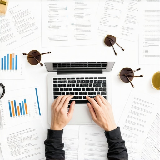 Person analyzing credit reports on a laptop with financial documents, illustrating ongoing credit management.