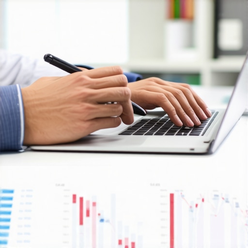 Individual reviewing credit score charts on a laptop