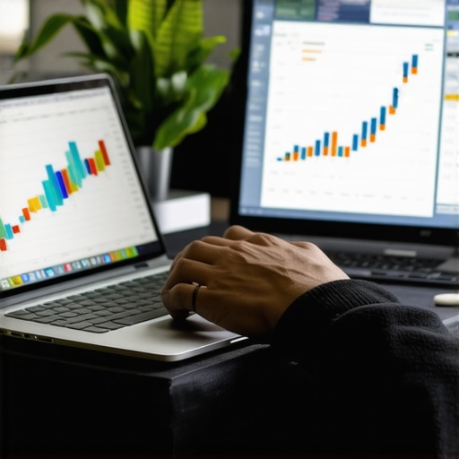 Financial Tools for Credit Maintenance Person monitoring finances on laptop with charts and budget apps