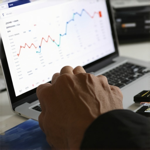 Person using a laptop to monitor credit scores with financial documents nearby.