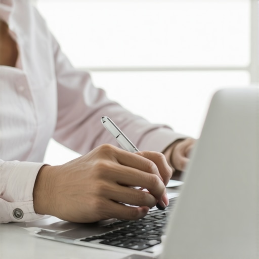 Managing Your Credit with Tech Tools Person working on credit report using laptop with financial graphs.