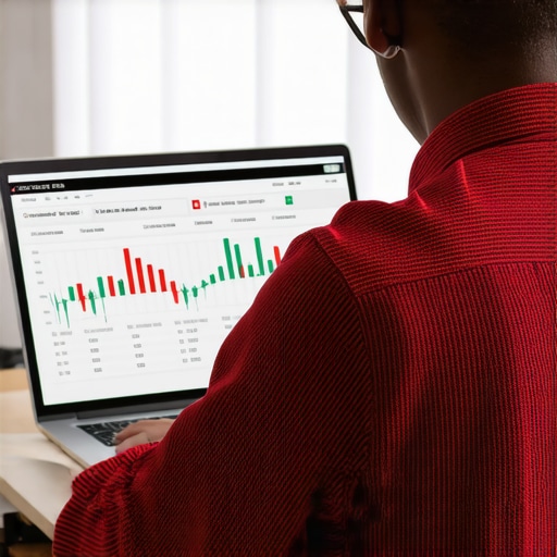Individual analyzing credit report data on a laptop screen with financial charts displayed.