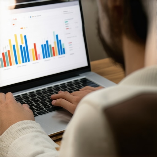 Person analyzing credit scores with financial tools on laptop