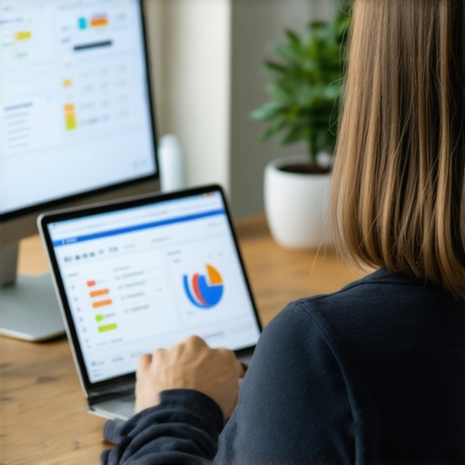Person analyzing credit reports on a laptop with financial tools in a home office.