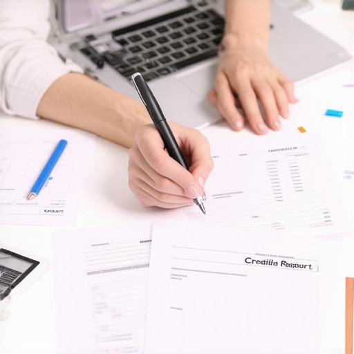 Reviewing Credit Report for Debt Management Person analyzing credit reports and strategies for debt repayment
