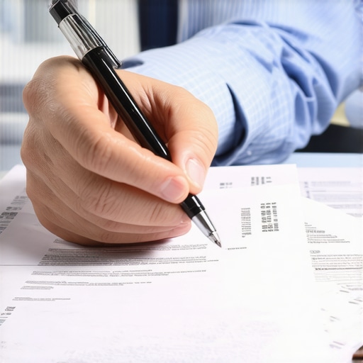 Person analyzing credit report details closely