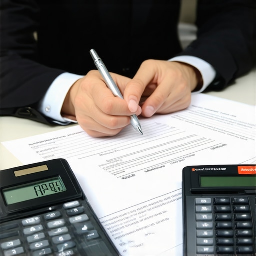Person analyzing credit report and making notes to improve credit score.